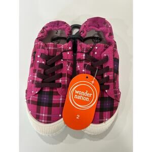WONDER NATION GIRLS PINK PLAID CANVAS BUMP TOE SNEAKERS SHOES SIZE 2 BRAND NEW